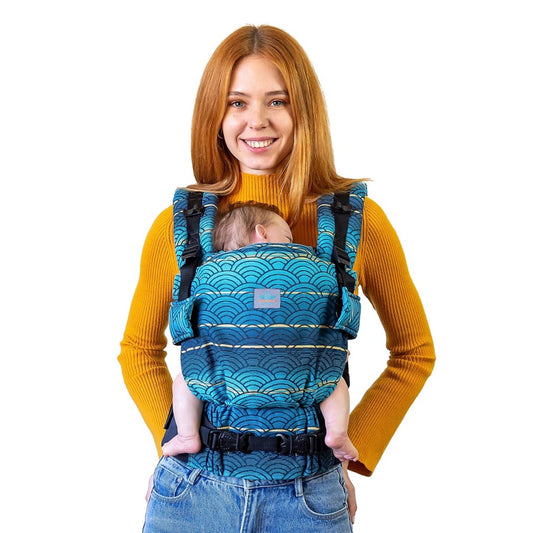 Organic cotton newborn baby carrier, hands-free, grows with baby. International fast shipping.