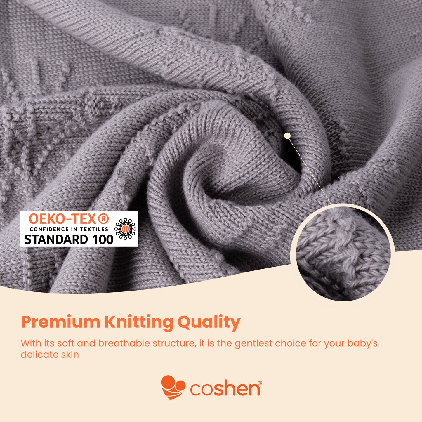 organic cotton knitted diamond patterned baby blanket