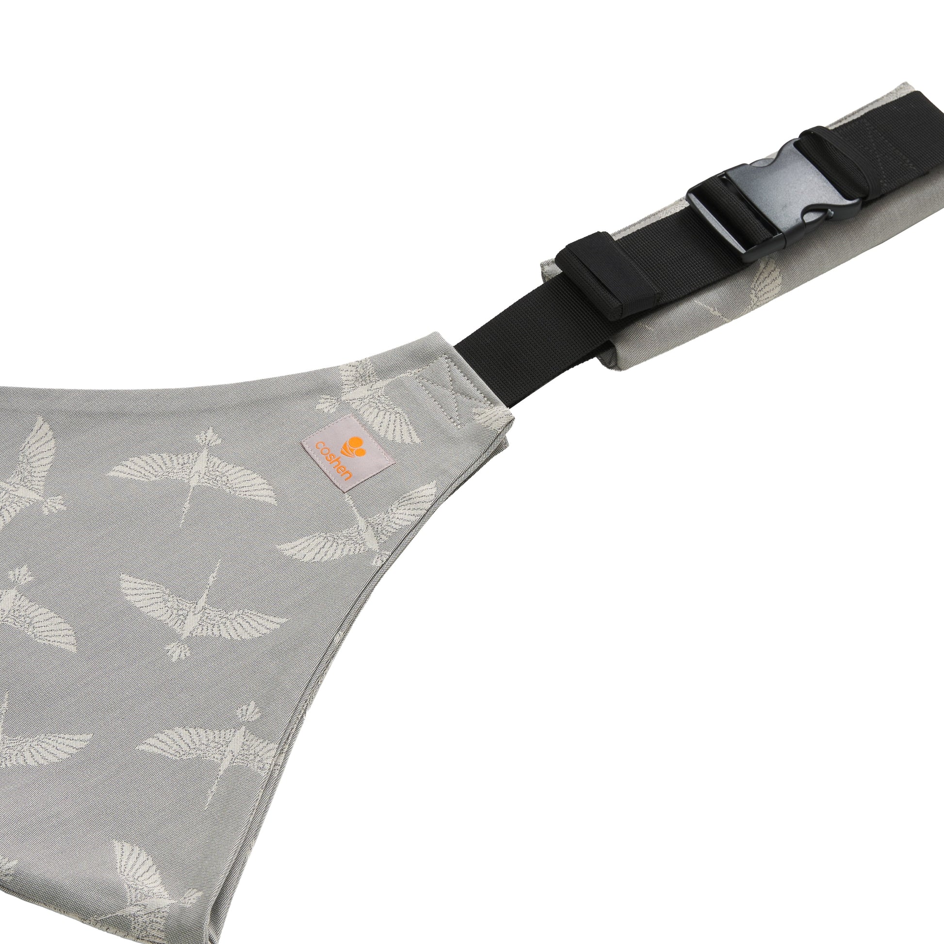 Baby and toddler hip carrier, bird print, gray