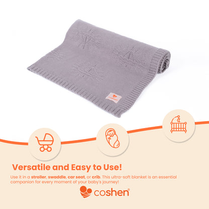 organic cotton knitted diamond patterned baby blanket