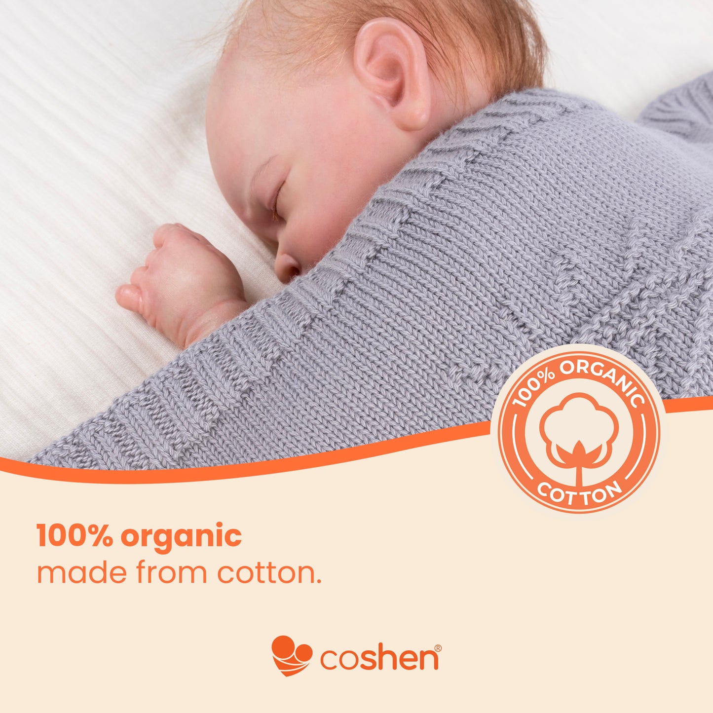 organic cotton knitted diamond patterned baby blanket