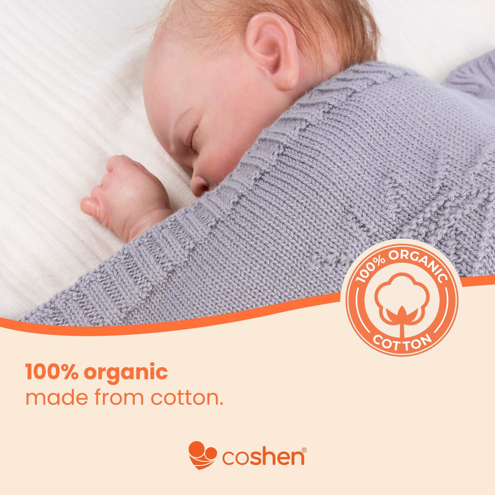 organic cotton knitted diamond patterned baby blanket