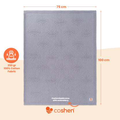 organic cotton knitted diamond patterned baby blanket