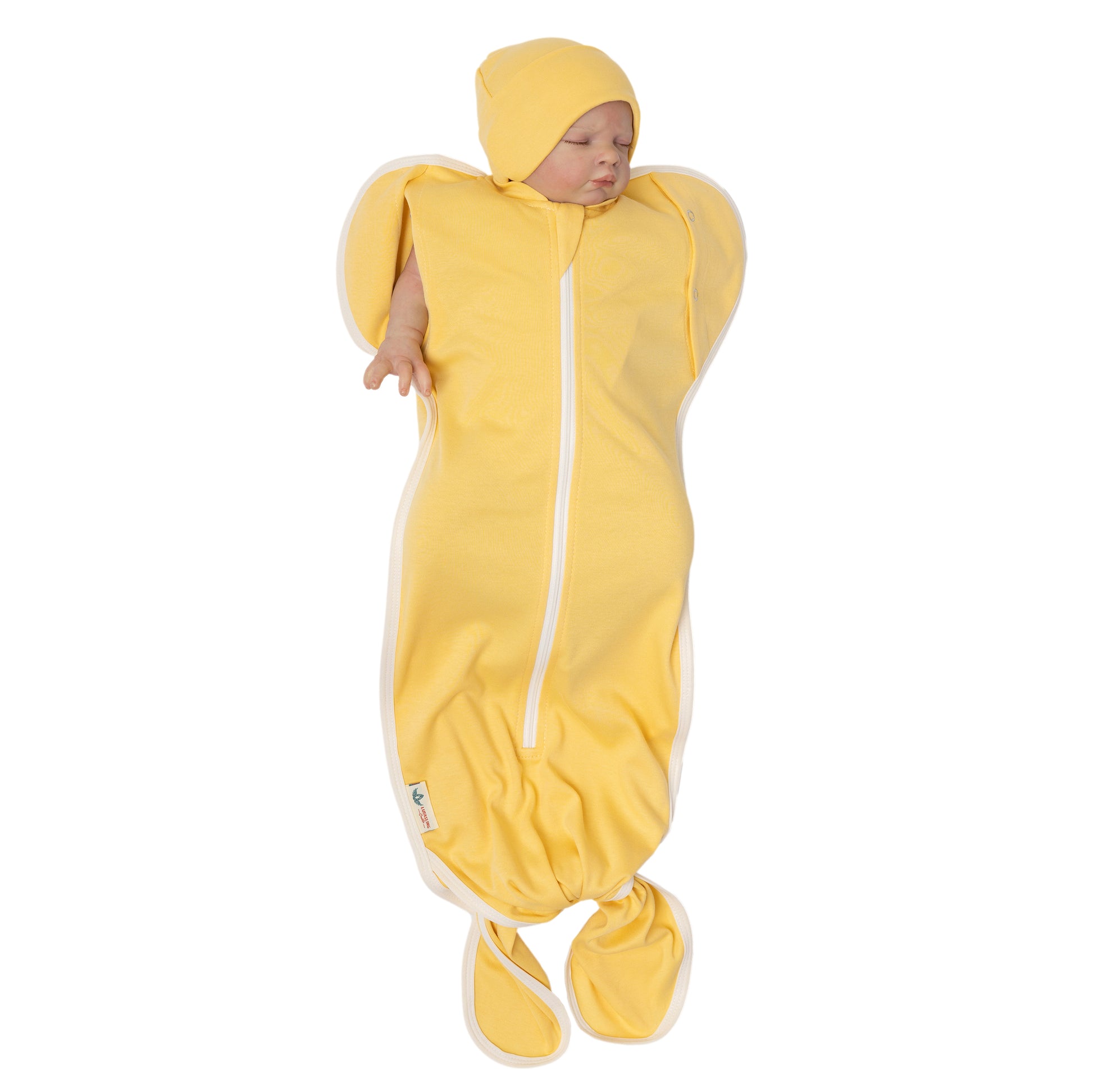 yellow baby swaddle with hat