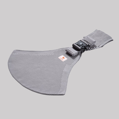 Coshen seamless 3D knit baby carrier in silver grey, showcasing the modern aesthetic, ergonomic front view, and healthy M-position for babies.