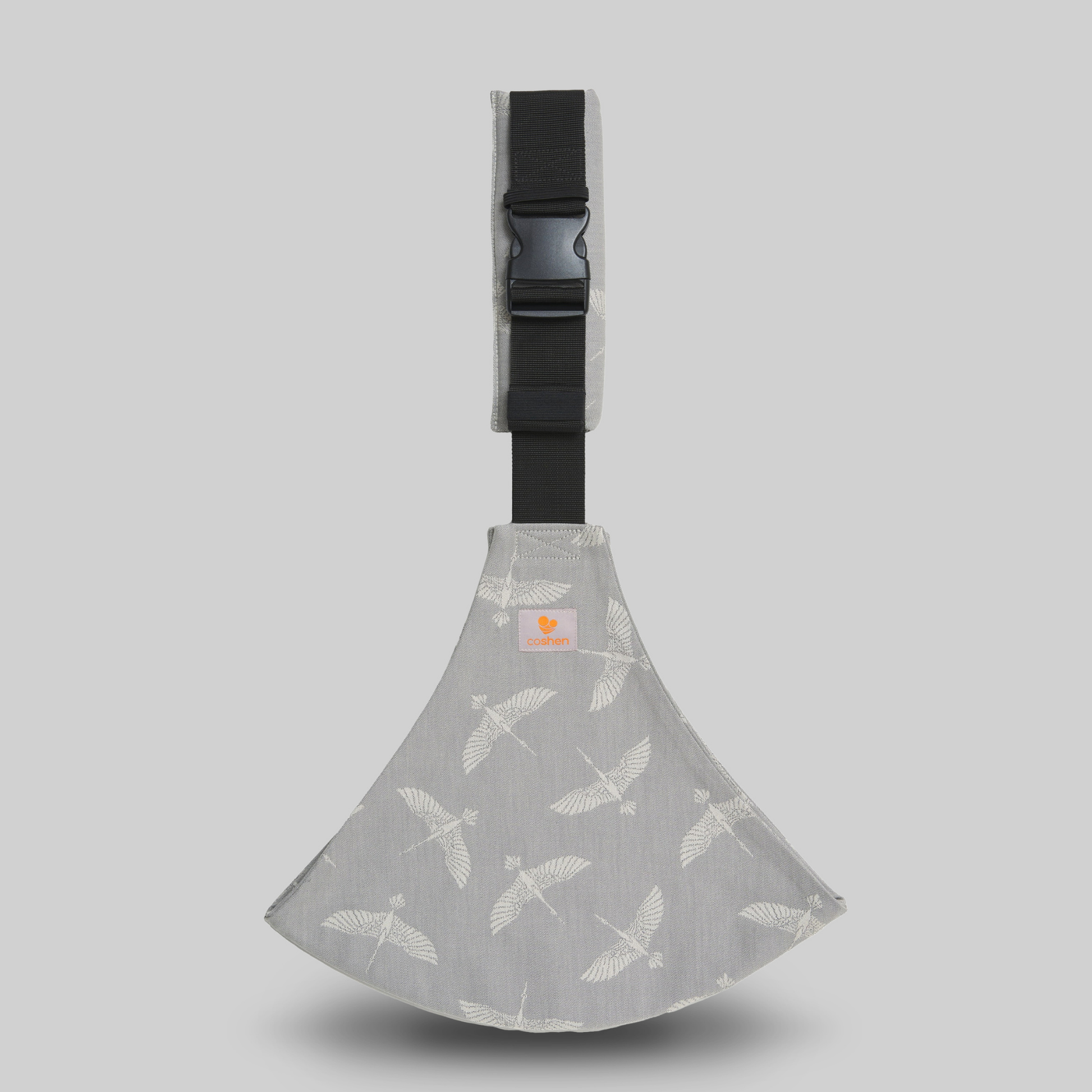 Baby and toddler hip carrier, bird print, gray