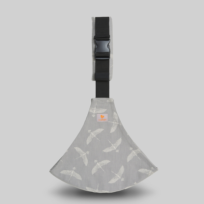 Baby and toddler hip carrier, bird print, gray