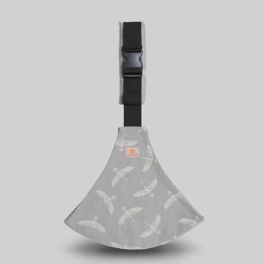 Baby and toddler hip carrier, bird print, gray